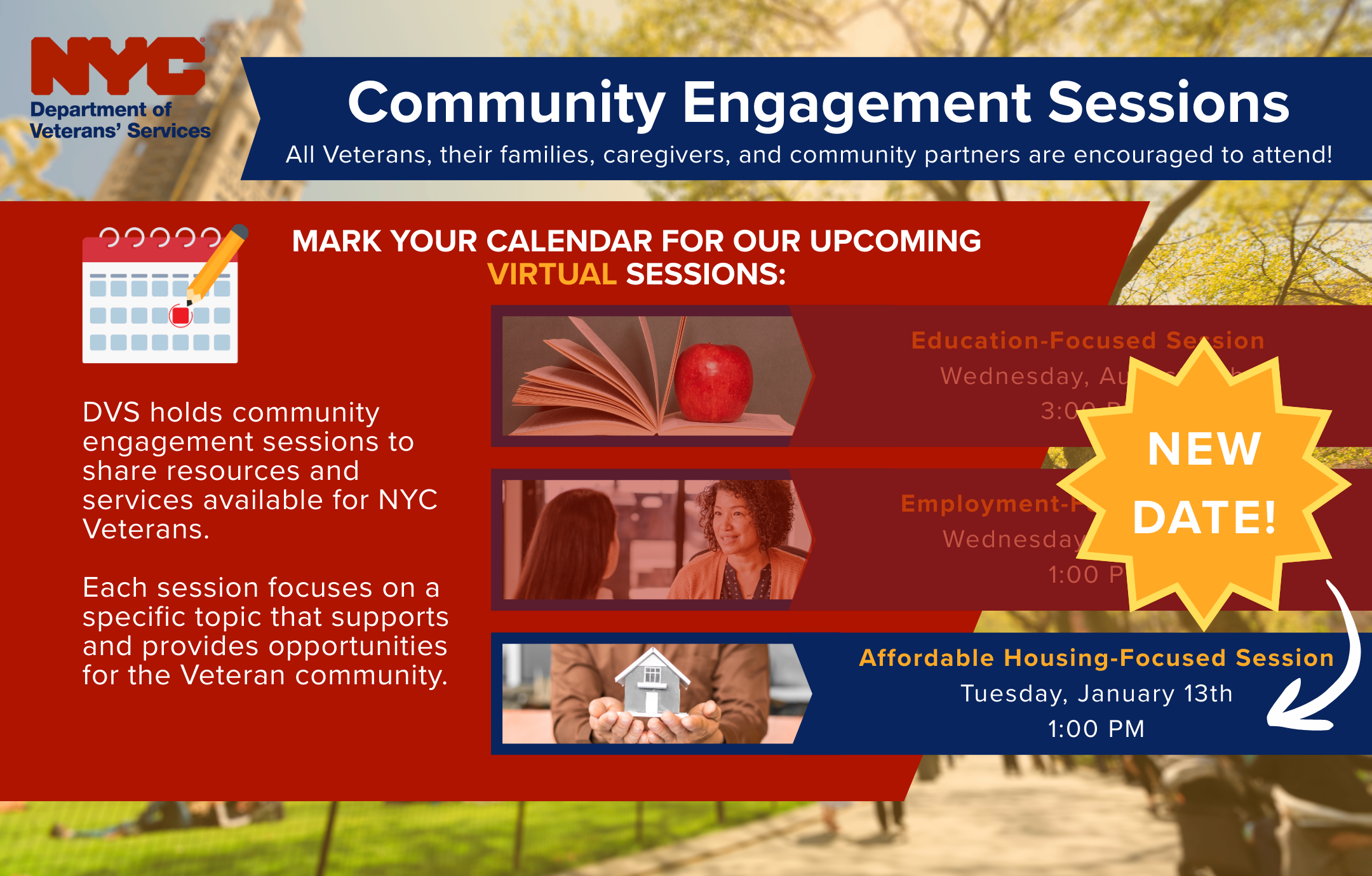 images of housing, and people receiving counseling that correspond to available information sessions
                                           